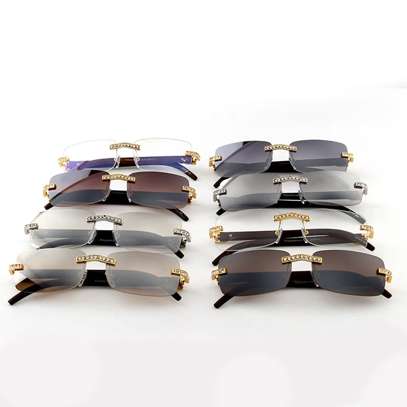 Vintage Fashion New Brand Rimless Rhinestone Sunglasses Popular Diamond Metal Men Women Luxury Design Sun Glasses Unisex