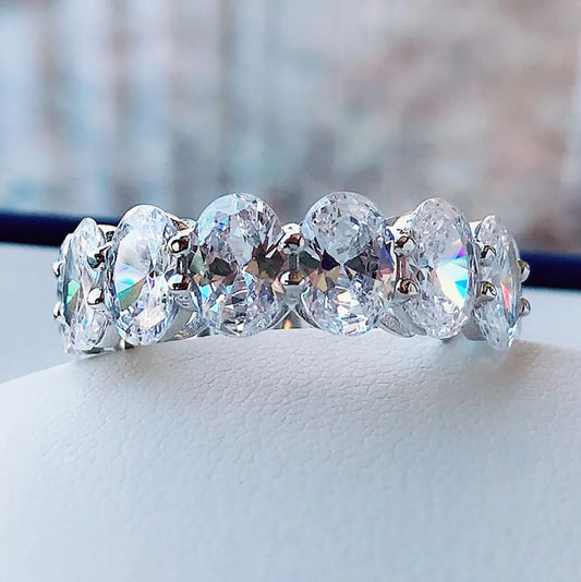 Charms 100% 925 Sterling Silver Simulated Moissanite Lab Diamond Eternity Rings for Women Wedding Engagement Bands Fine Jewelry