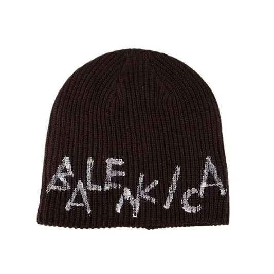 American Retro Letter Knitted Beanie Hat Women'S Autumn Winter Warm Overhead Scarf Small Face Effect Yarn Wrapped Cold Hat