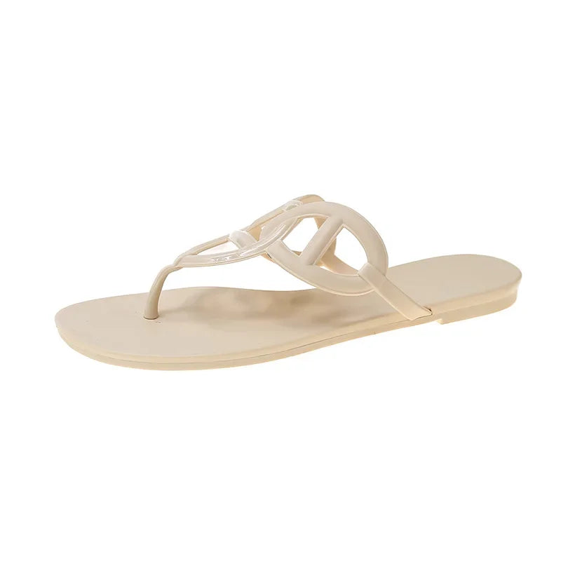 New Pig Nose Flip Flops for Women'S Summer Flat Bottomed Casual H Brand Chain Cool Slippers
