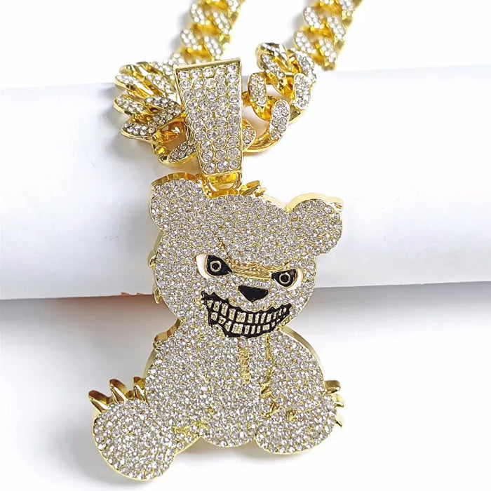 Aggressive Bear Pendants Necklaces with Miami Cuban Link Chain Jewelry