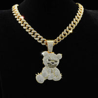 Aggressive Bear Pendants Necklaces with Miami Cuban Link Chain Jewelry
