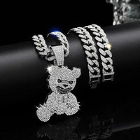Aggressive Bear Pendants Necklaces with Miami Cuban Link Chain Jewelry