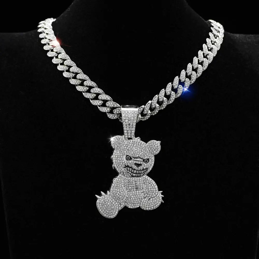 Aggressive Bear Pendants Necklaces with Miami Cuban Link Chain Jewelry