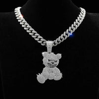 Aggressive Bear Pendants Necklaces with Miami Cuban Link Chain Jewelry