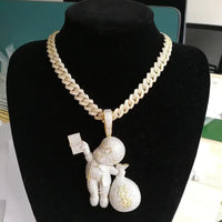 ALEC M Cubic Zirconia Paved Bling Iced Out Give Dollars Money Pendants Necklace💎