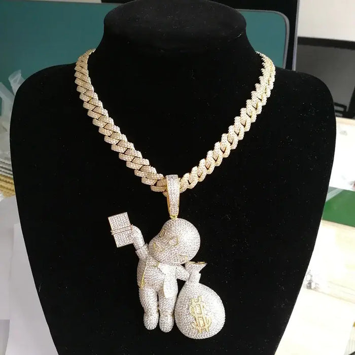 ALEC M Cubic Zirconia Paved Bling Iced Out Give Dollars Money Pendants Necklace💎
