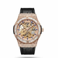 Automatic Luxury Skeleton Mechanical Watch Movement Diamonds Leather Strap ⌚️
