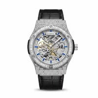 Automatic Luxury Skeleton Mechanical Watch Movement Diamonds Leather Strap ⌚️