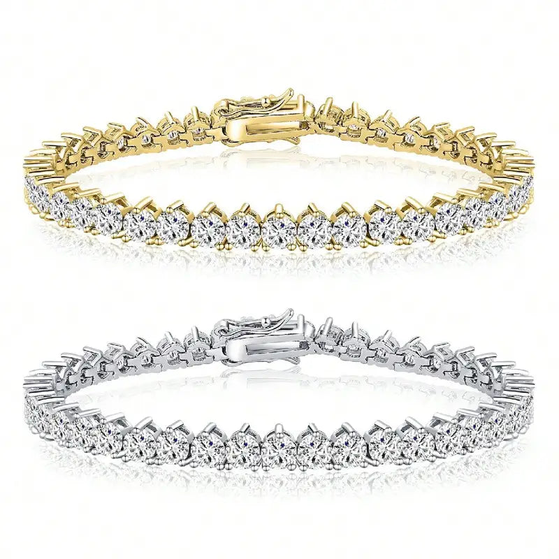 Womens Three-claw Tennis Bracelet With Copper Plating And Zircon Inlays ✨