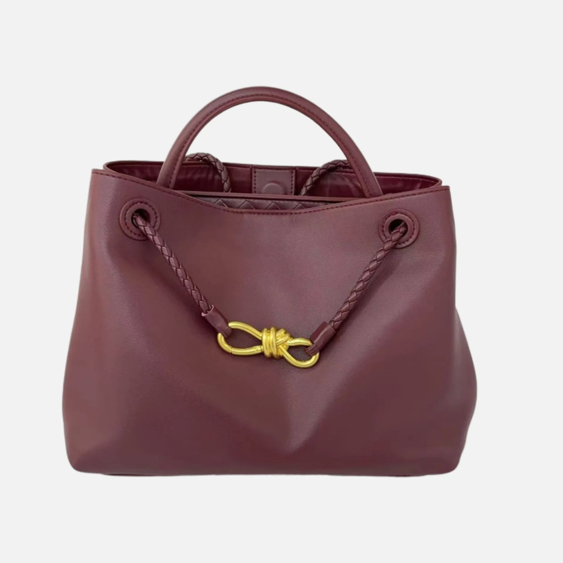 2025 New Full Leather Fashion Metal Rope Buckle Handbag High Quality Cowhide Leather Portable Shoulder Bag Woven Versatile