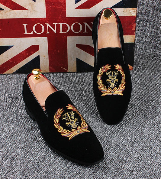 Men'S Fashion Suede Leather Embroidery Loafers Mens Casual Printed Moccasins Oxfords Shoes Man Party Driving Flats EU Size 38-45