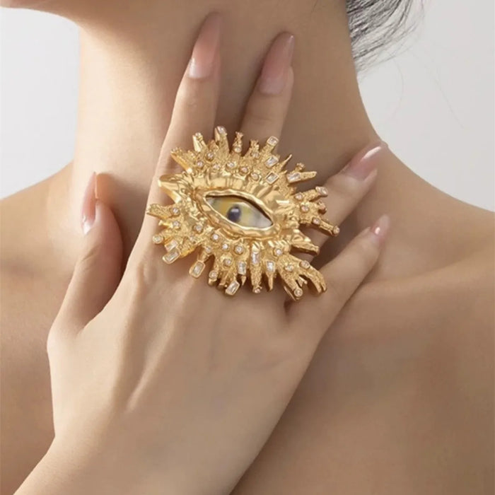 Baroque Style Metal Golden Plated Eyes Tassel Dangle Earrings Ring Brooch For Women 💍