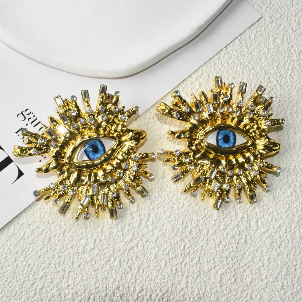 Baroque Style Metal Golden Plated Eyes Tassel Dangle Earrings Ring Brooch For Women 💍