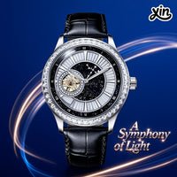 Luxury Leather & Crystal Accents Strap Watch Mechanical Movement  ⏱️