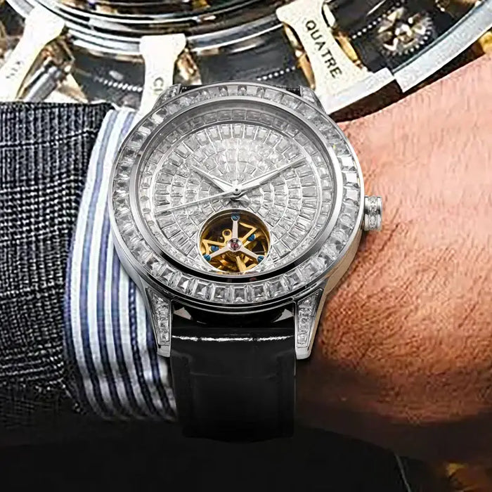 Billionaire  Tourbillion Mechanical Watch Men Diamond Dial Night Light 💎
