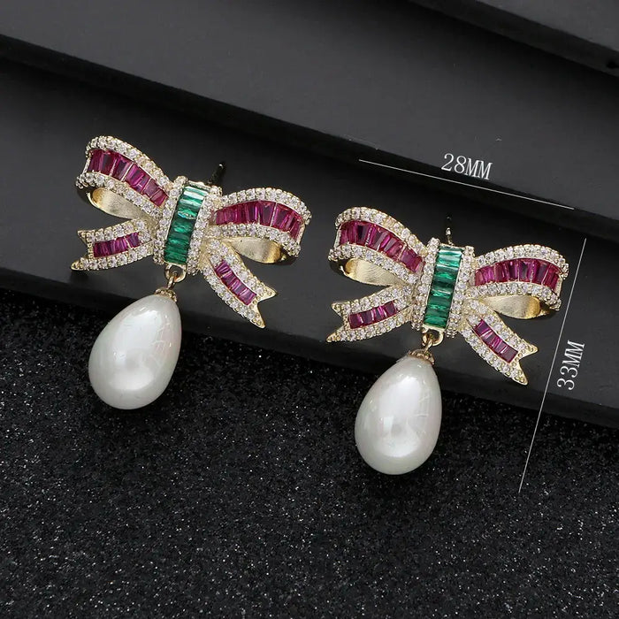 Bow Drop Earrings for Women Trendy Elegant Zircon Butterfly 🦋