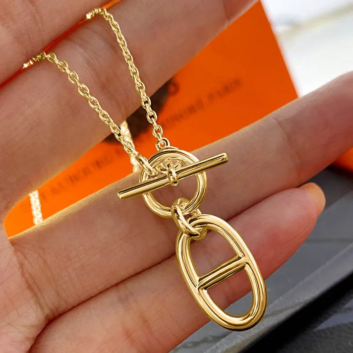 Button Oval Pendant Necklace for Women's Jewelry ✨