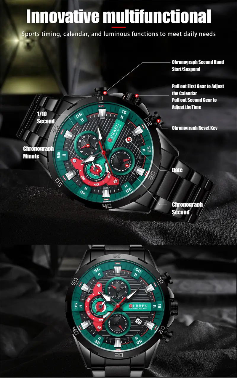 Mens Six-Hand Steel-Strap Motorcycle Watch ✨