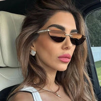 Cat Eye Rivet Rimless Sunglasses Women Luxury Sun Glasses Shades 🕶️