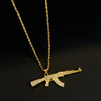 Men's Hip-Hop Style Alloy Necklace Diamond-Encrusted Strike Gun Pendant ✨