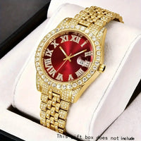 Classic Stainless Steel Strap Quartz Watches for Men Fashion Rhinestone ✨