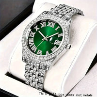 Classic Stainless Steel Strap Quartz Watches for Men Fashion Rhinestone ✨