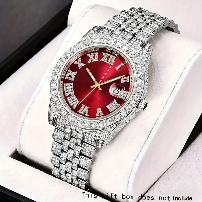 Classic Stainless Steel Strap Quartz Watches for Men Fashion Rhinestone ✨