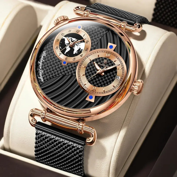 Clock Dual Time Zone Display Waterproof Date Men Watch ⌚️