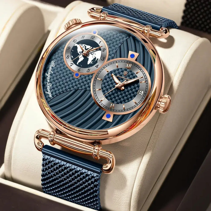 Clock Dual Time Zone Display Waterproof Date Men Watch ⌚️