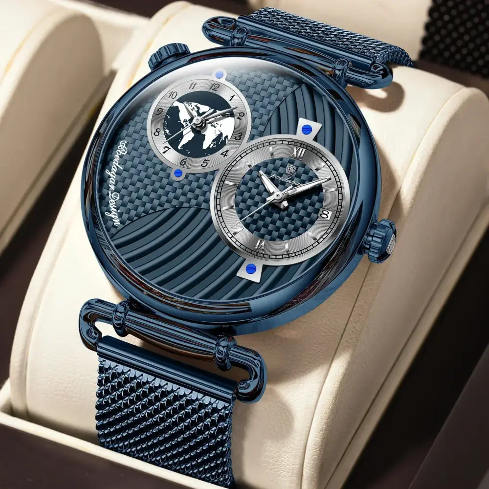 Clock Dual Time Zone Display Waterproof Date Men Watch ⌚️