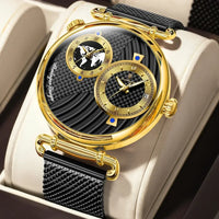 Clock Dual Time Zone Display Waterproof Date Men Watch ⌚️