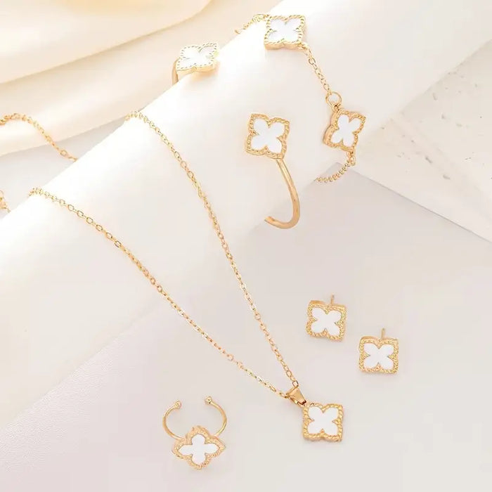Clover Earrings, Necklace, Bracelet & Ring Jewelry Set✨
