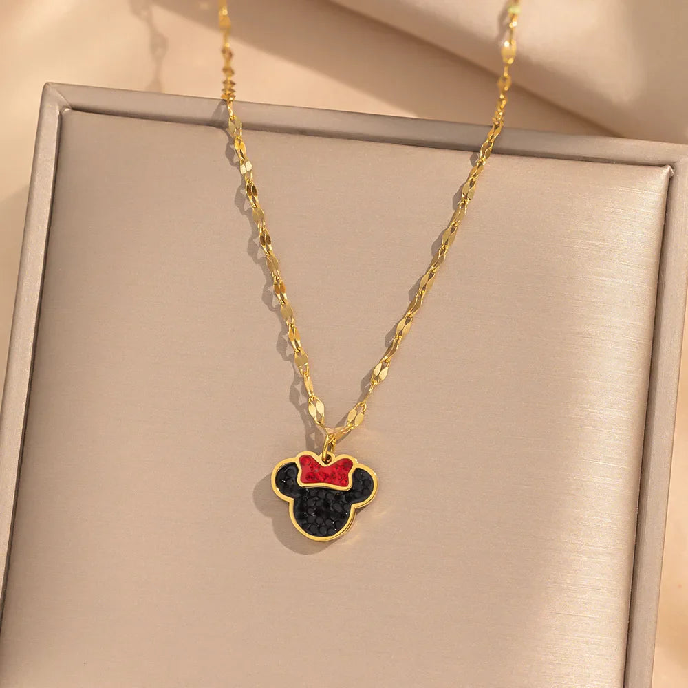 Creative Shiny Zircon Minnie Mouse Pendant Necklaces  ✨