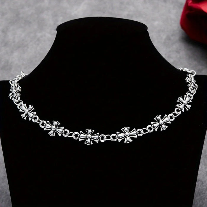 CRH Punk Style Color Vintage Silver Cross Patchwork Necklace Ladies Gothic ✨