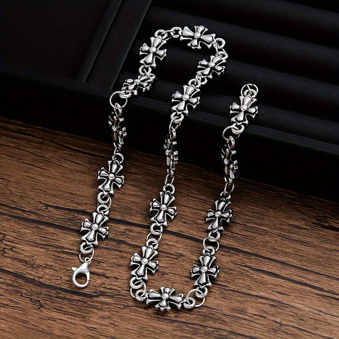CRH Punk Style Color Vintage Silver Cross Patchwork Necklace Ladies Gothic ✨