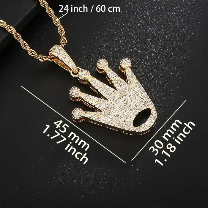 - Crown Pendant Necklace With Copper Inlaid Zirconia, 18K Golden Plated ✨