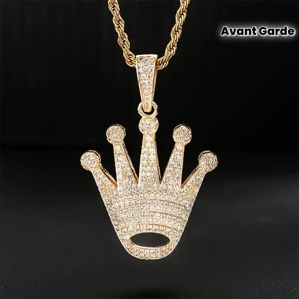 - Crown Pendant Necklace With Copper Inlaid Zirconia, 18K Golden Plated ✨