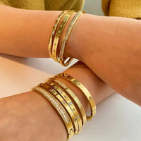 Cubic Zirconia Bangles Stainless Steel Bracelets Jewelry ✨