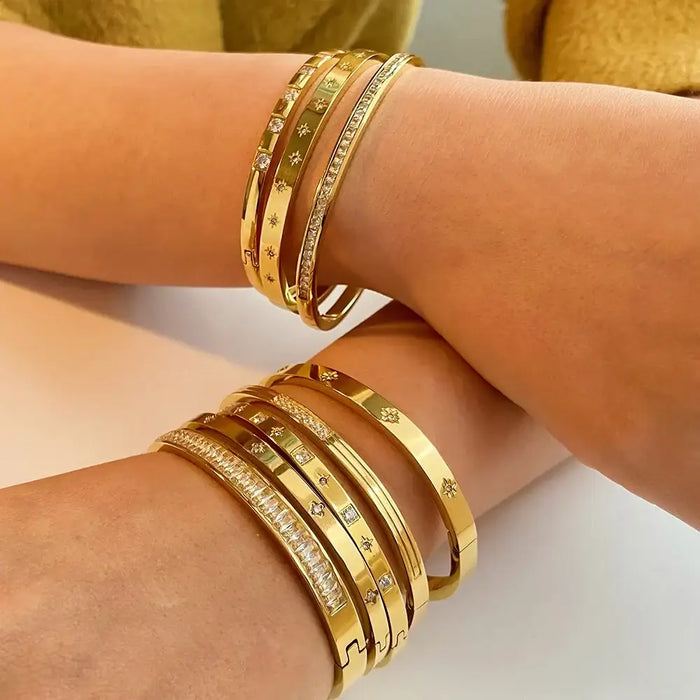 Cubic Zirconia Bangles Stainless Steel Bracelets Jewelry ✨