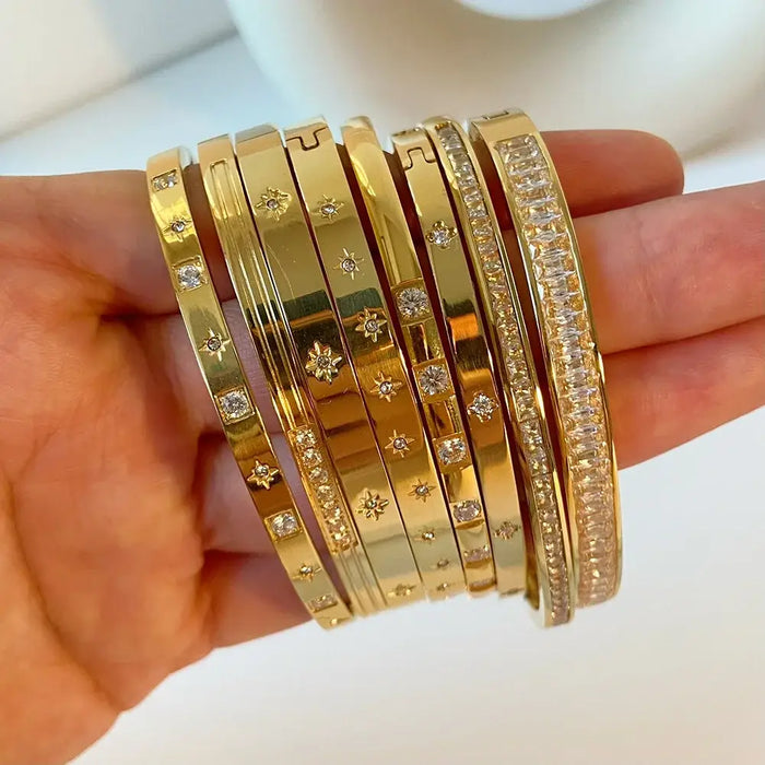 Cubic Zirconia Bangles Stainless Steel Bracelets Jewelry ✨