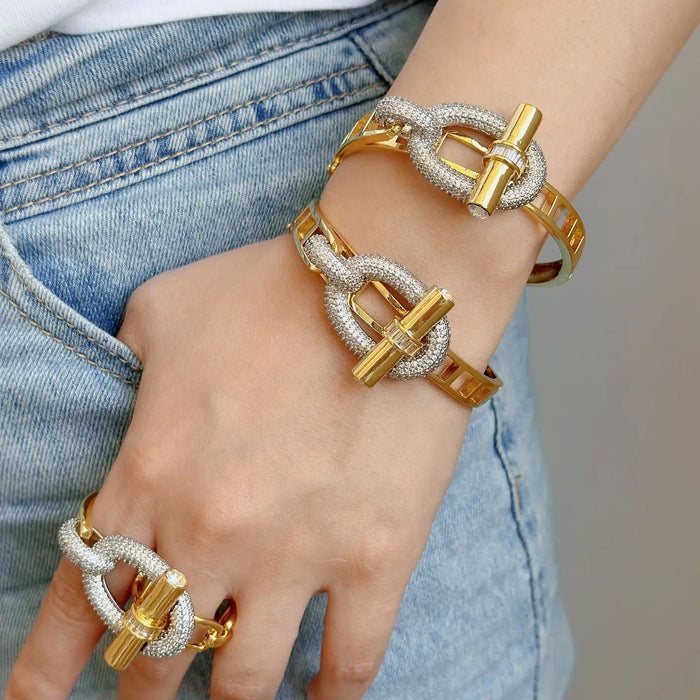 Cubic Zirconia OT Buckle Bangles Stainless Steel Bracelets Tarnish Free Jewelry 💎