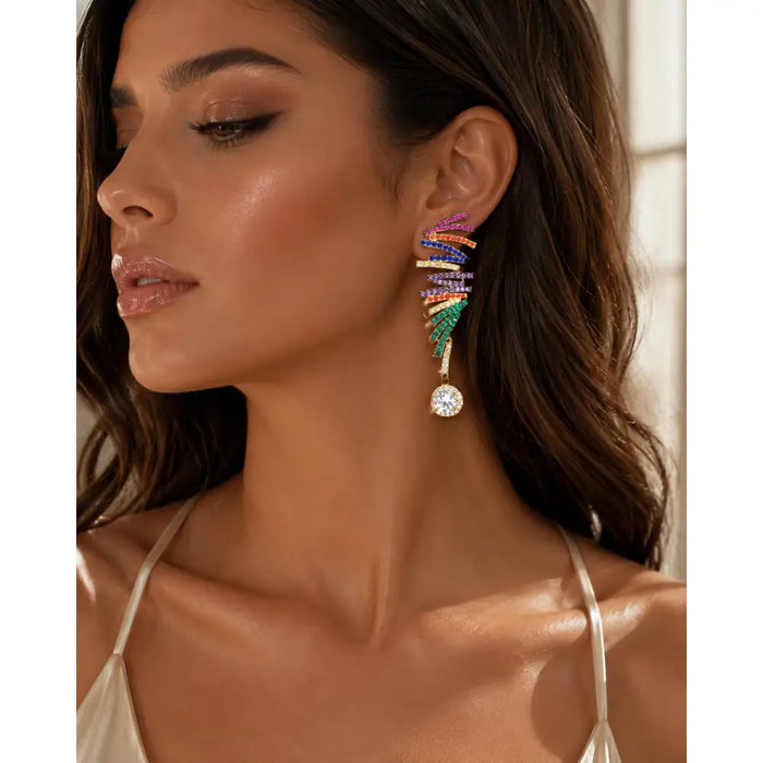 CWW Zircons Multiple Colorful Micro Pave Cubic Zirconia Stones Earrings  💎