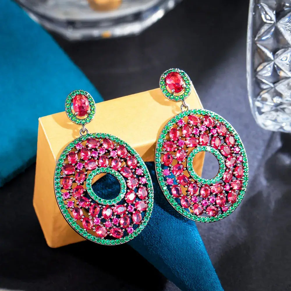 CWWZircons Genuine 5A Hot Pink Red Cubic Zirconia Stone Earrings 💎