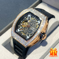 Luxury Men'S Skeleton Tourbillon Diamond Automatic Watch ⏱️