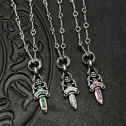 KK Jewelry Trendy Thai Silver Retro Old Diamond Sword Necklace Cross-Border High-End Autumn and Winter