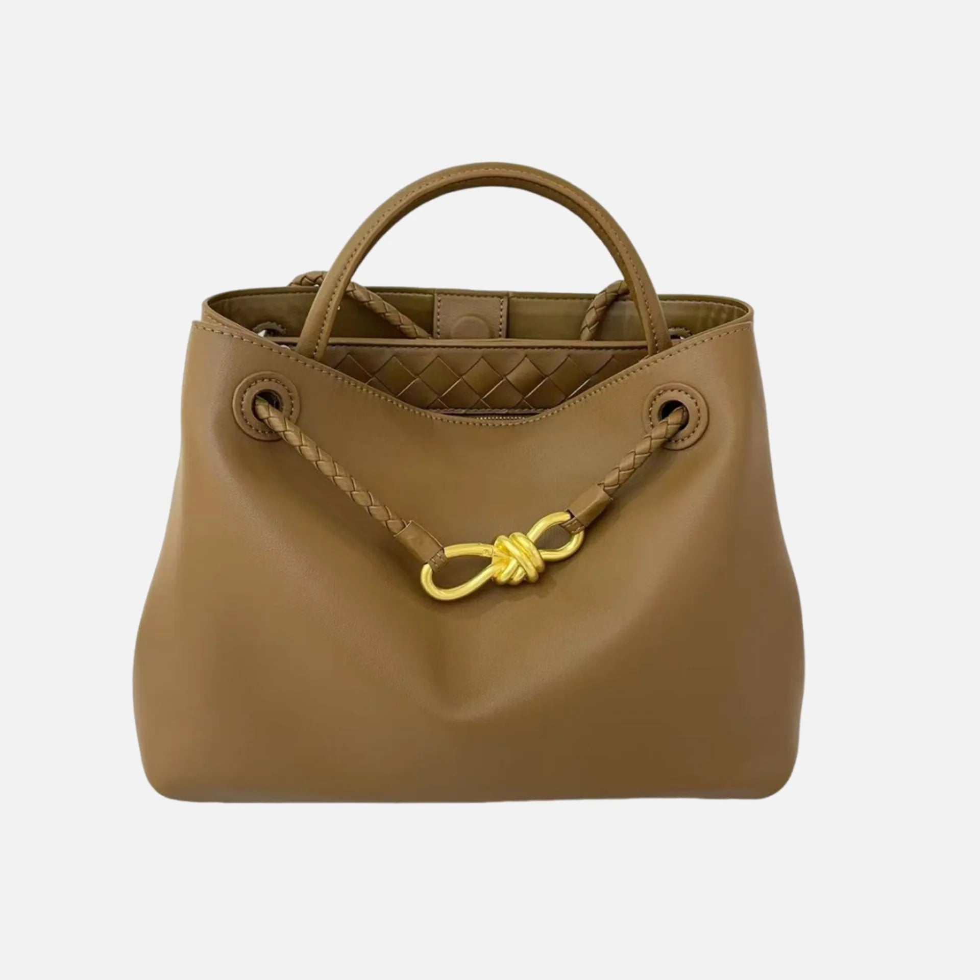 2025 New Full Leather Fashion Metal Rope Buckle Handbag High Quality Cowhide Leather Portable Shoulder Bag Woven Versatile