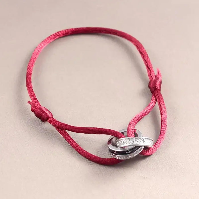 Diamond Adjustable Rope Bracelet Two Rings Interlock Stars ✨