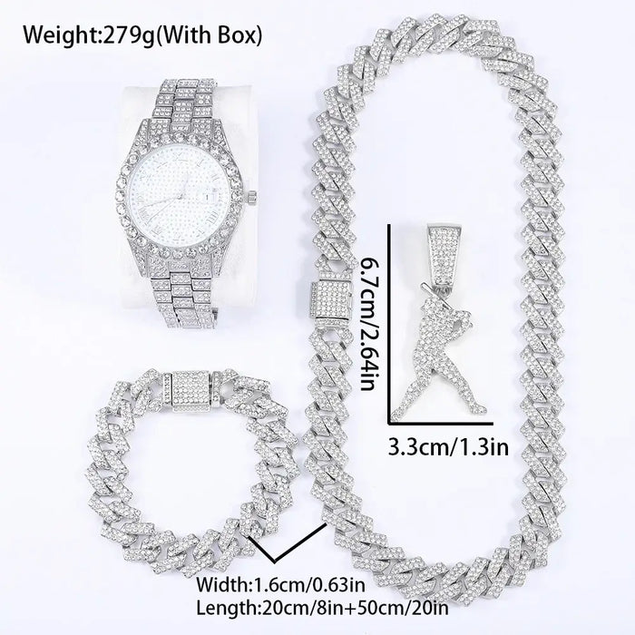Diamond Baseball Star Shape Pendant With Necklace Bracelet Exquisite Watch 💎