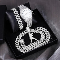 Diamond Baseball Star Shape Pendant With Necklace Bracelet Exquisite Watch 💎